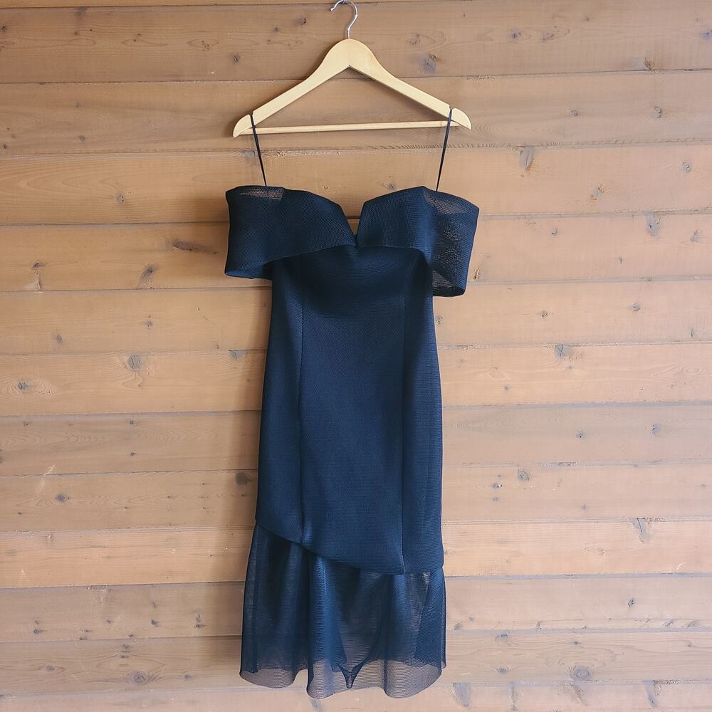 Elliatt Fate Dress Anthropologie Midi Black Off Shoulder Mesh Mermaid Bodycon S - Picture 2 of 6